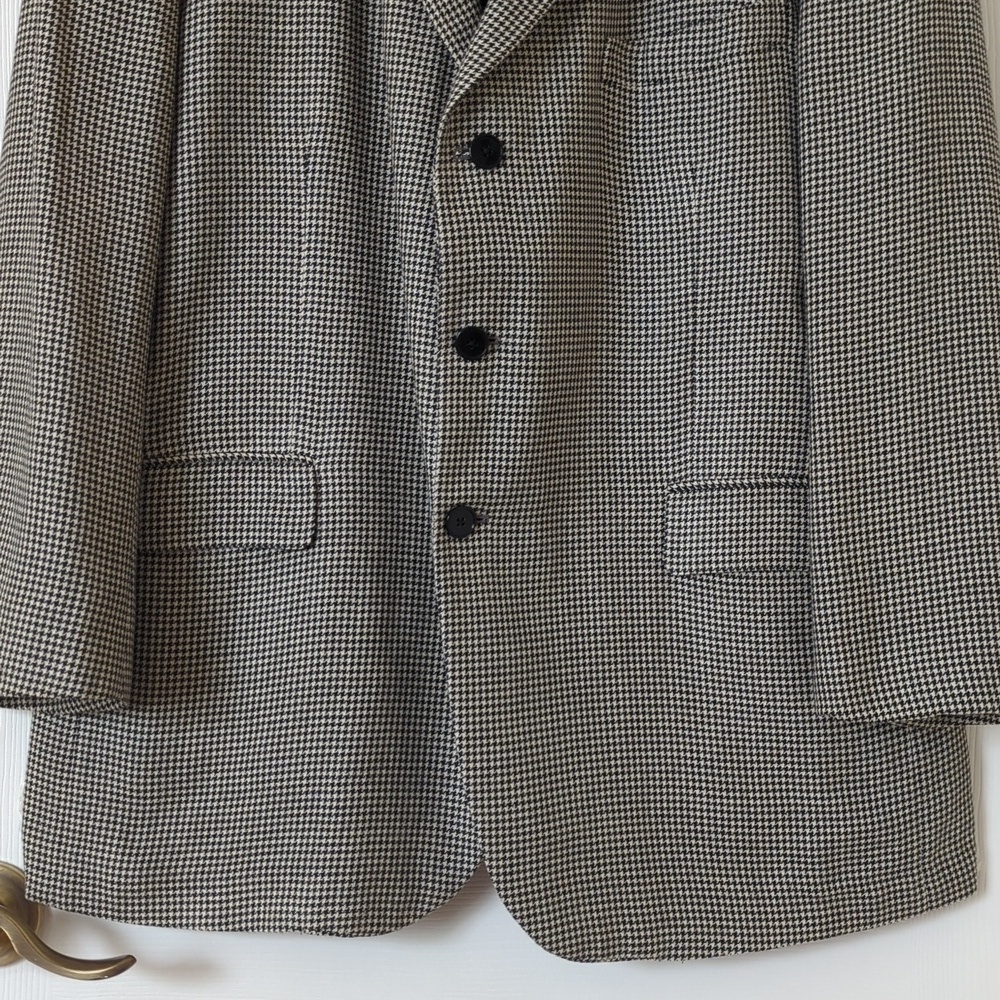 Neiman Marcus 90's Vintage Union Made Houndstooth Blazer Jacket Cream Black 48R - Picture 6 of 15
